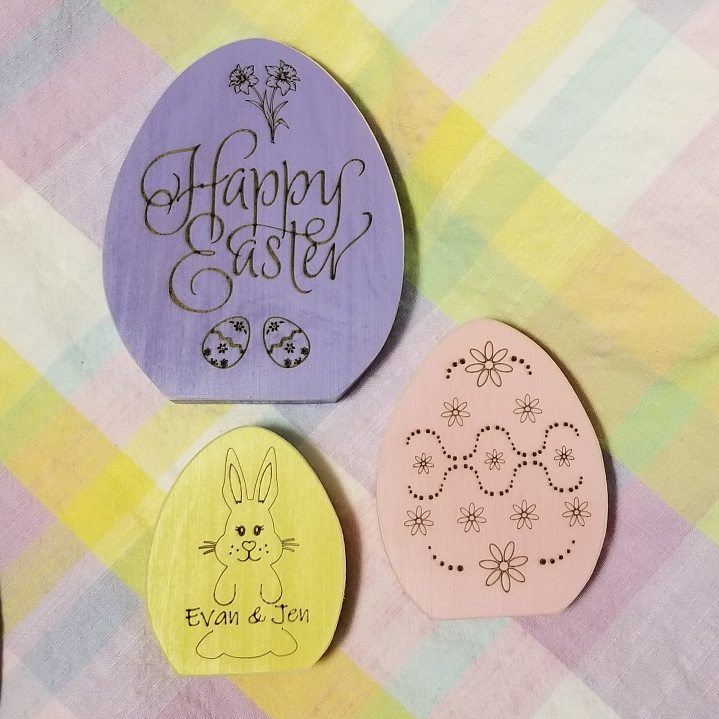 Custom Chunky Wood Easter Eggs - set of 3 - Laser Engraved