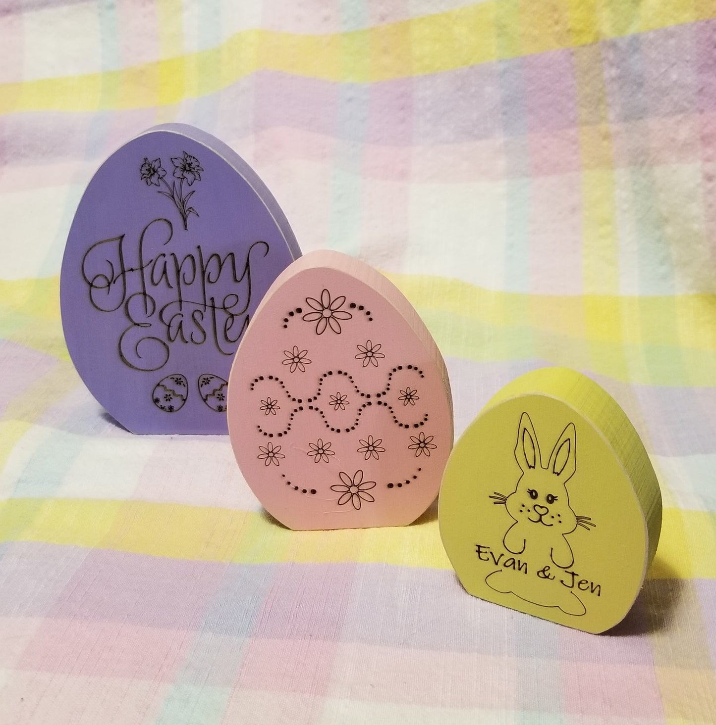 Custom Chunky Wood Easter Eggs - set of 3 - Laser Engraved