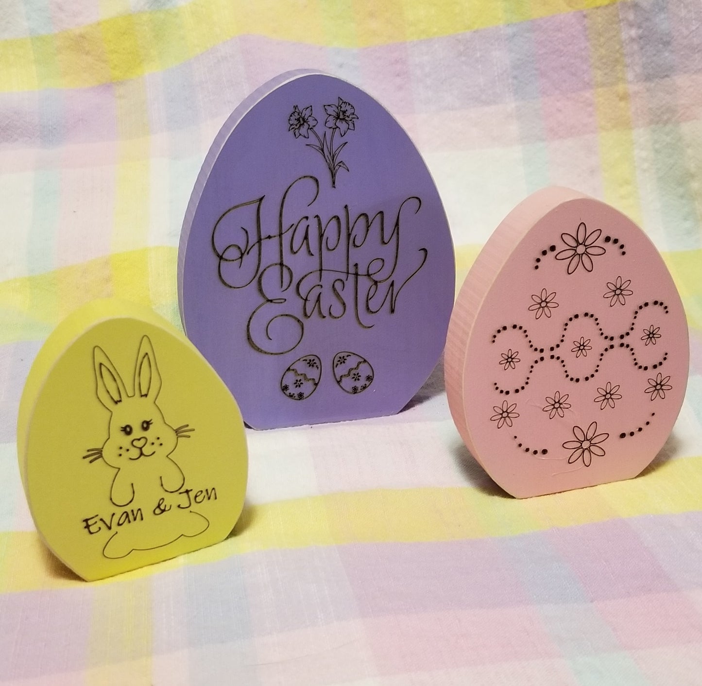 Custom Chunky Wood Easter Eggs - set of 3 - Laser Engraved