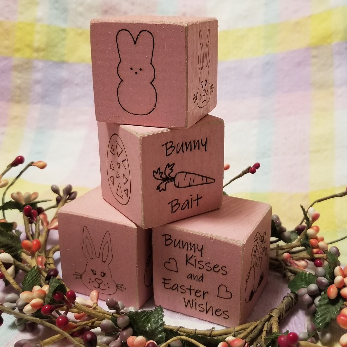 Easter Blocks - set of 4 - Laser Engraved