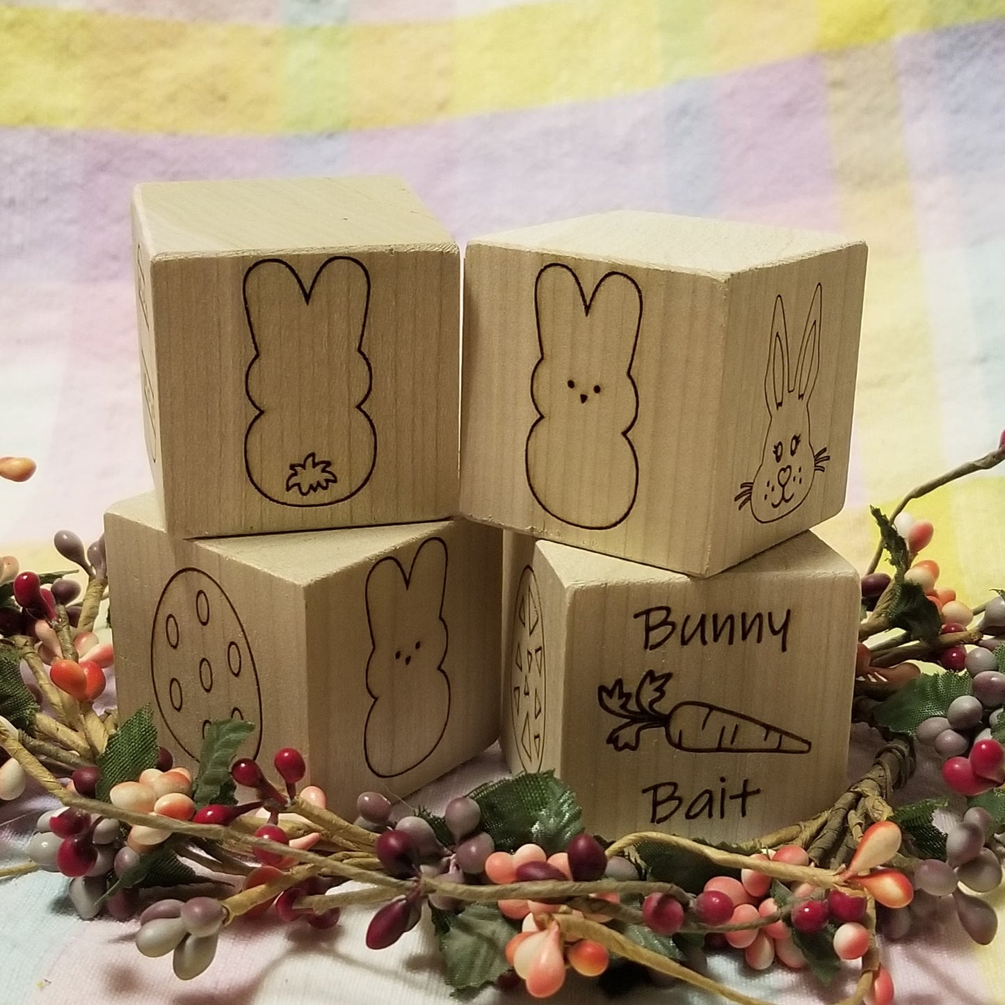 Easter Blocks - set of 4 - Laser Engraved