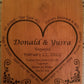 Custom engraved engagement cutting/serving board. Personalized with names, date and a special message. Shown in Cherry.