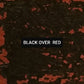 Paint swatch Black over Red, aged and distressed.