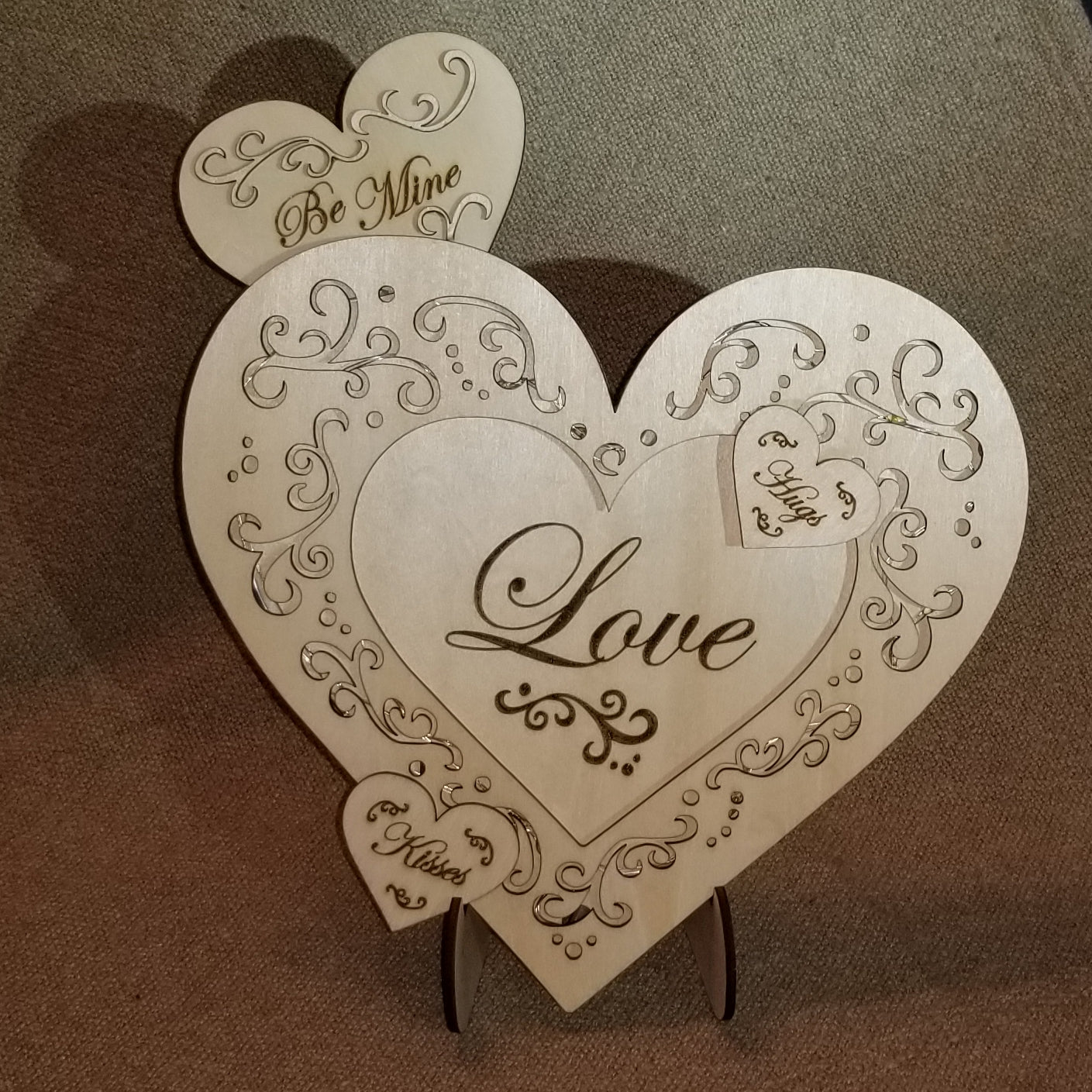  Layered "Love" conversation heart with filigree cuts and LED lights.