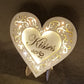 "Kisses" conversation heart with filigree cuts and LED lights. 
