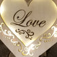 "Love" conversation heart with filigree cuts and LED lights. 
