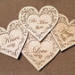 Set of 4 conversation hearts with filigree cuts and LED lights. 