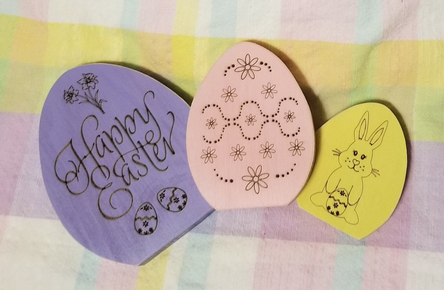 Chunky Wood Easter Eggs - set of 3 - Laser Engraved
