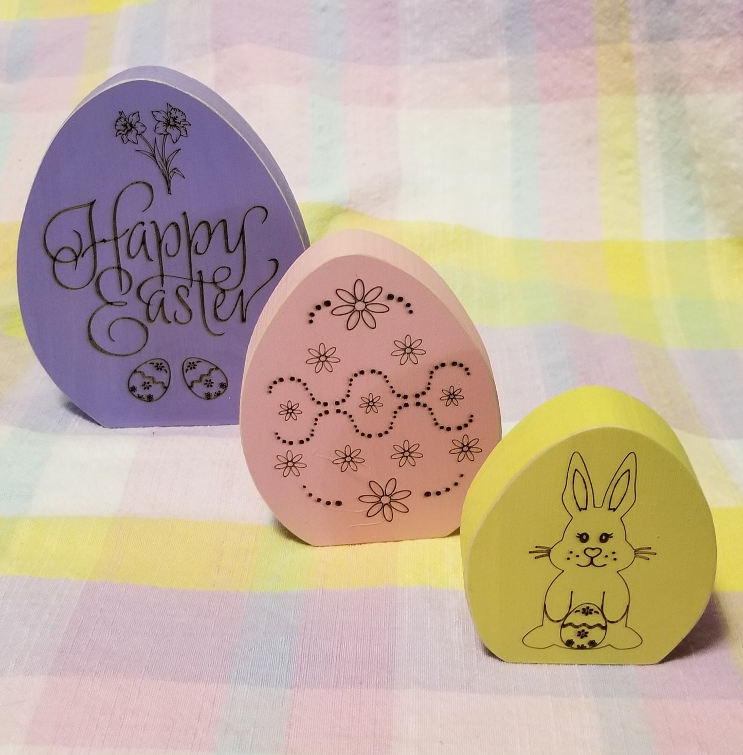 Chunky Wood Easter Eggs - set of 3 - Laser Engraved