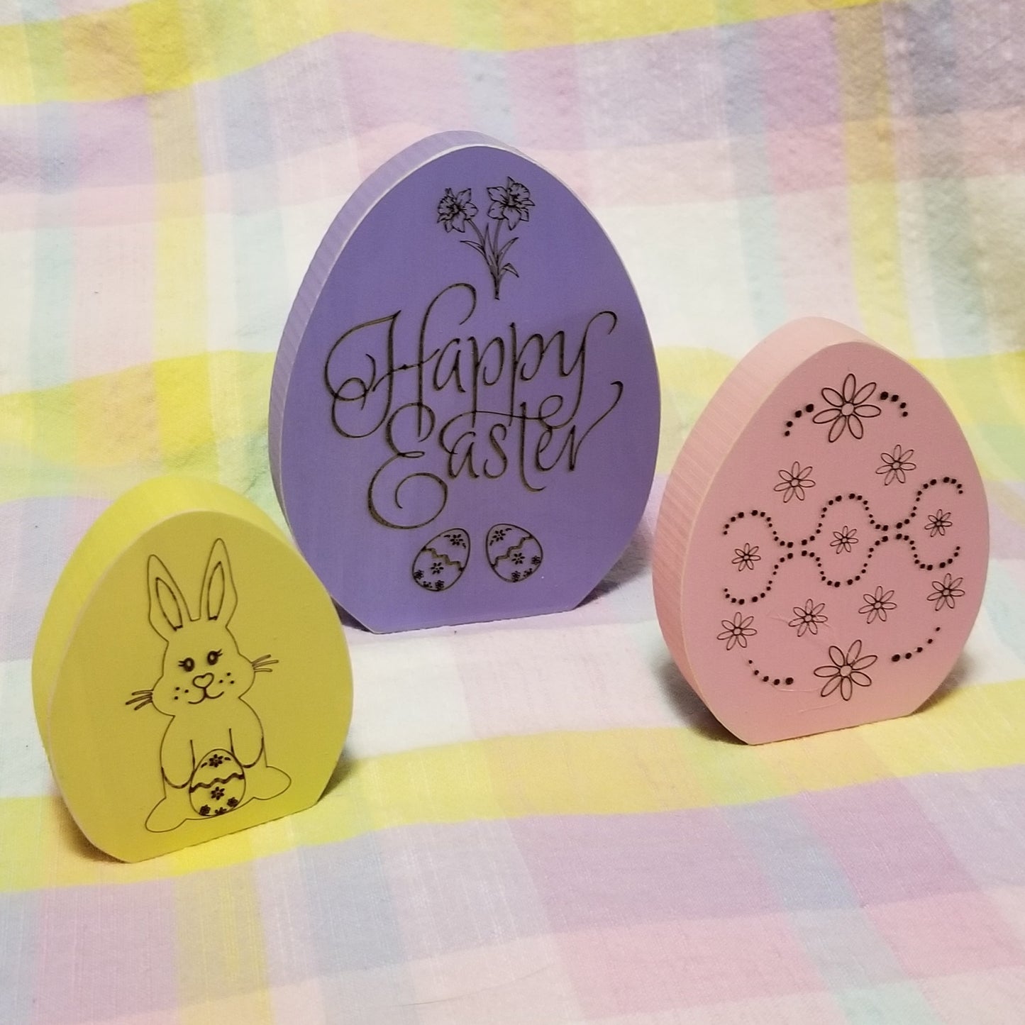 Chunky Wood Easter Eggs - set of 3 - Laser Engraved