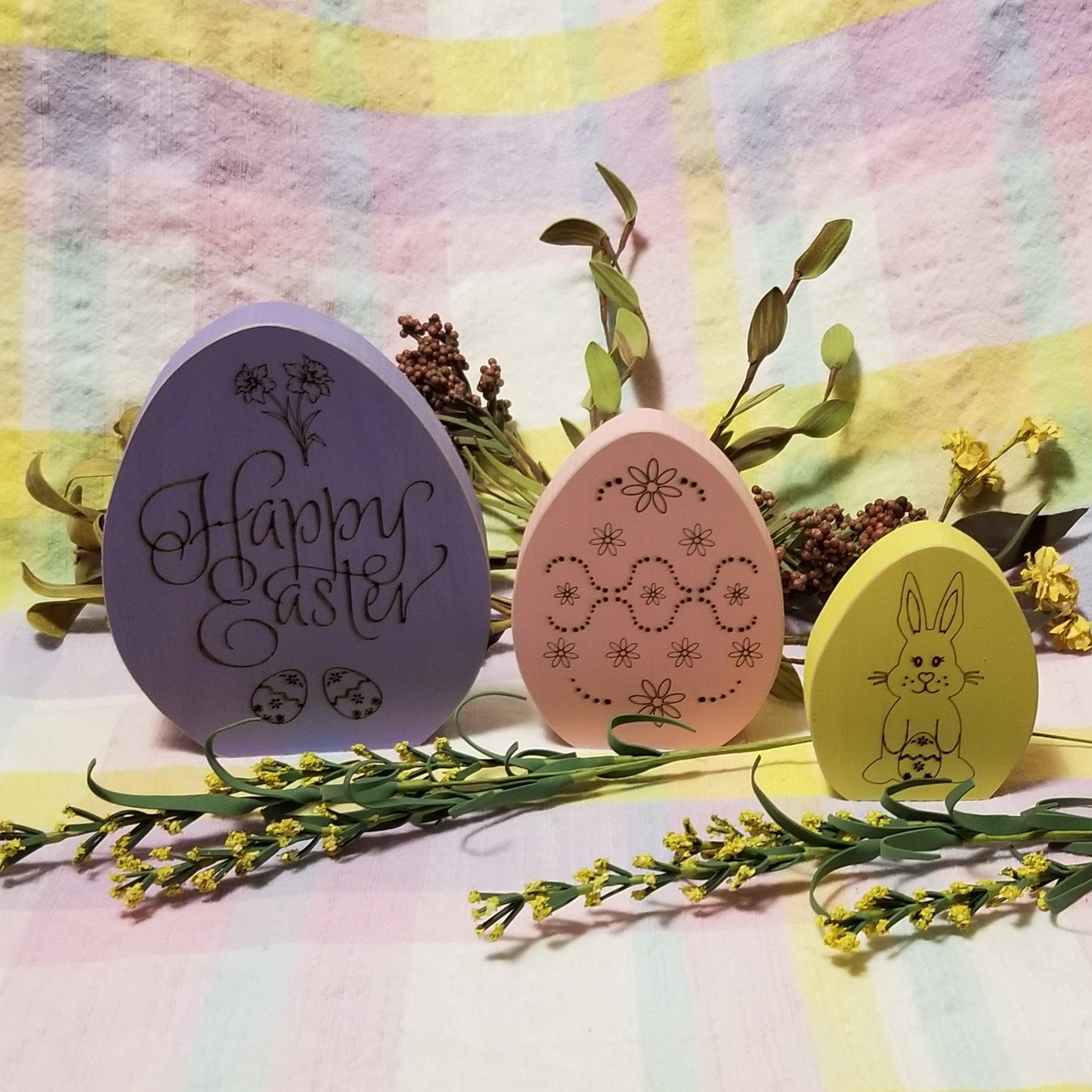 Chunky Wood Easter Eggs - set of 3 - Laser Engraved