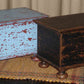 Blue over Red and Black over Brown Wood Bunfoot Keepsake boxes. Handmade in Ohio. Box is hand painted & distressed. Our finish uses layers of color and aging that creates our unique look. Great for small treasures and keepsakes. Use in any room, on a table, mantle or shelf. Compliments design styles including primitive, farmhouse, rustic & traditional. 