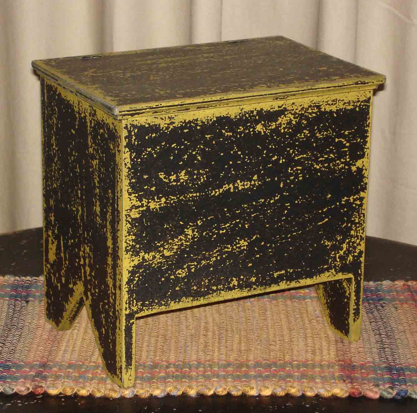 Black over Rye Wood Mini Keepsake Chest. Handmade in Ohio. Box is hand painted & distressed. Our finish uses layers of color and aging that creates our unique look. Great for small treasures and keepsakes. Use in any room, on a table, mantle or shelf. Compliments design styles including primitive, farmhouse, rustic & traditional. 